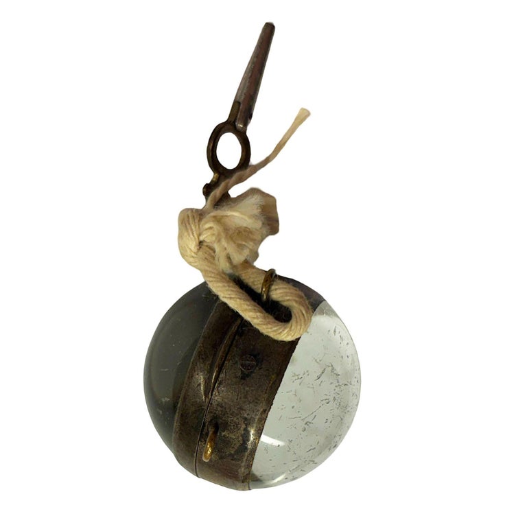 Late Victorian 1900 Gilt Brass & Crystal Glass Ball Pocket Watch w/ Key
