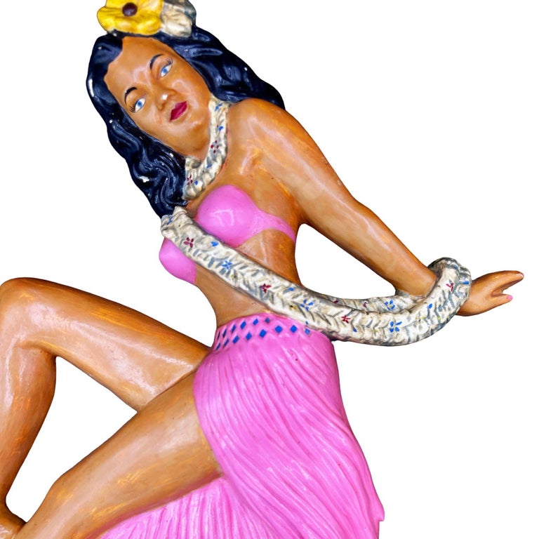 MCM Hawaiian Art Pottery Pin-up Yellow Hula Girl Wall Sculpture