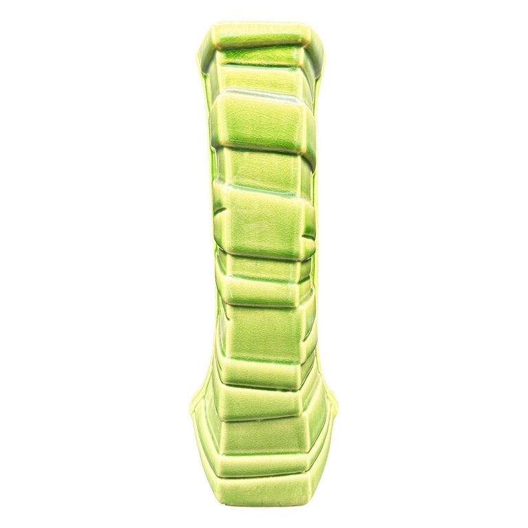 Mid-century California Pottery Green Ceramic Tropical Bamboo Flower Vase
