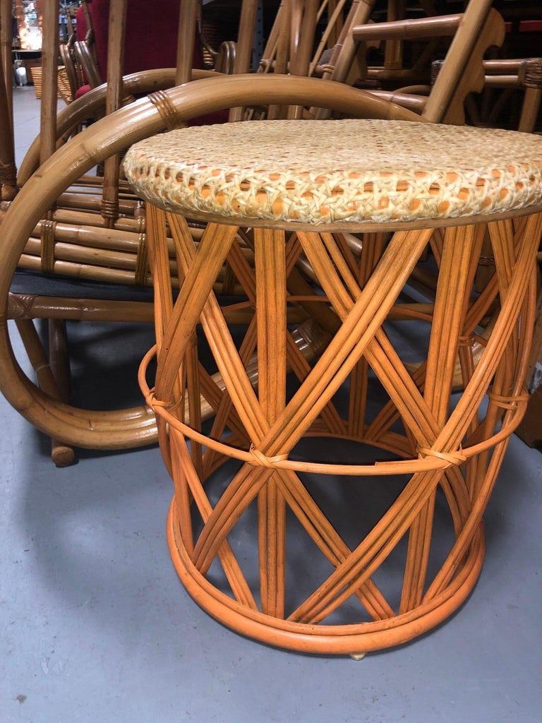 Restored Rattan Orange and Natural Cane Side Table