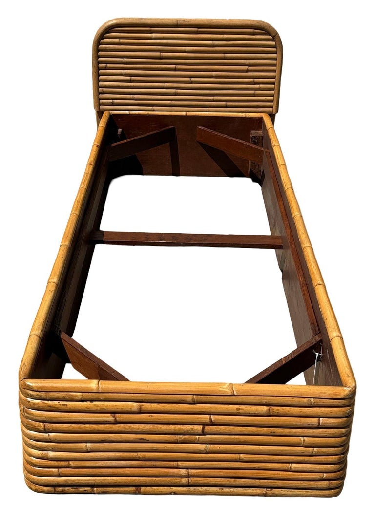 Restored Paul Frankl Style Mid-Century Stacked Rattan Bed Single Size Bed Frame