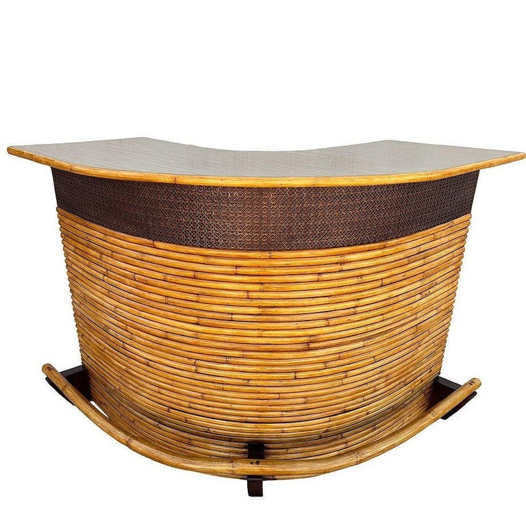 Restored Horizontal Stacked Restored Rattan L-shaped Corner Bar w/ Foot Rest