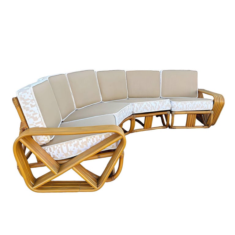 Restored 6-Strand Square Pretzel Rattan Corner Sectional Sofa
