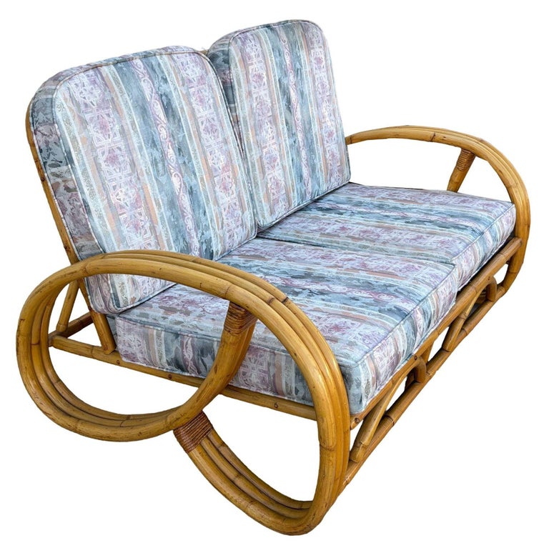 Restored MCM 3-Strand 3/4 Pretzel Arm Rattan Sofa & Settee Living Room Set