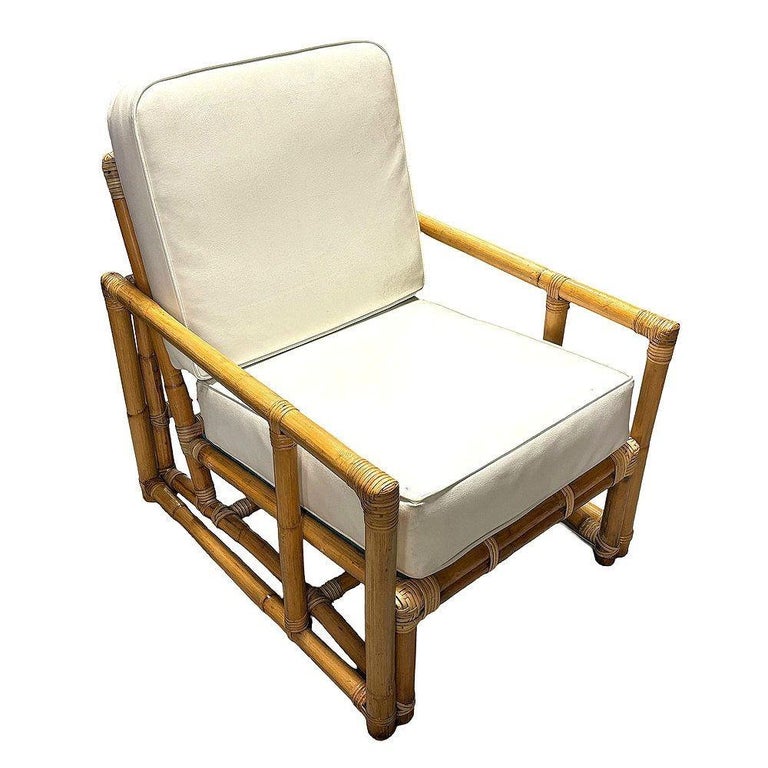Restored James Mont Inspired Rattan Lounge Chairs w/ Modernist Arms