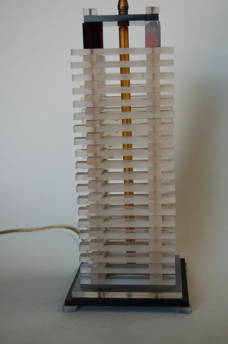 Bespoke Mid-century Stacked Lucite Lincoln Log Table Lamp