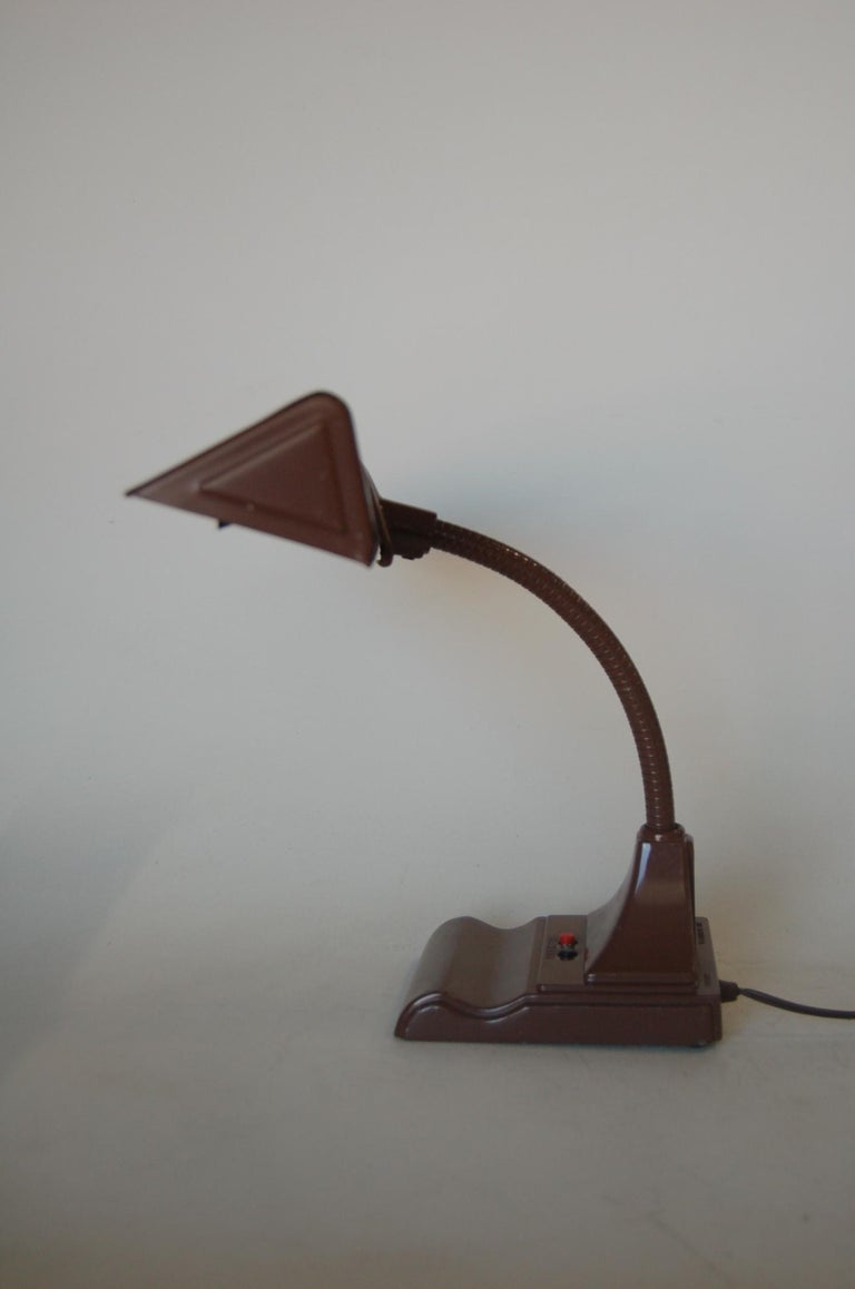 Midcentury Brown Enamel Fluorescent Gooseneck Desk Lamp by Art Specialty