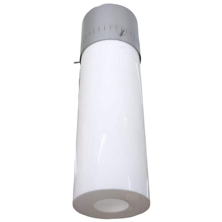 1958 Mid-century Modern Cylinder Acrylic & Steel Pendant, 2 Available