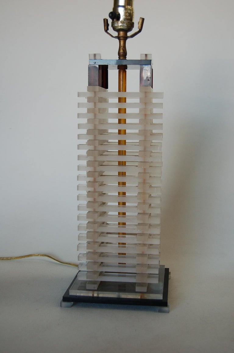 Bespoke Mid-century Stacked Lucite Lincoln Log Table Lamp