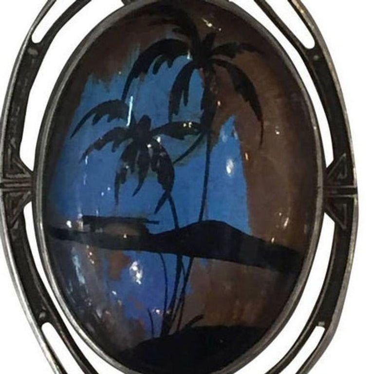Sterling Pendant with Hand Painted Landscape on a Butterfly Wing