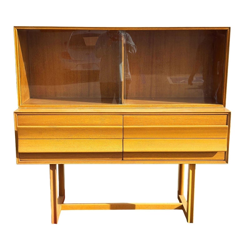 MCM Blonde Birch Buffet w/ China Cabinet by Paul Laszlo for Brown Saltman