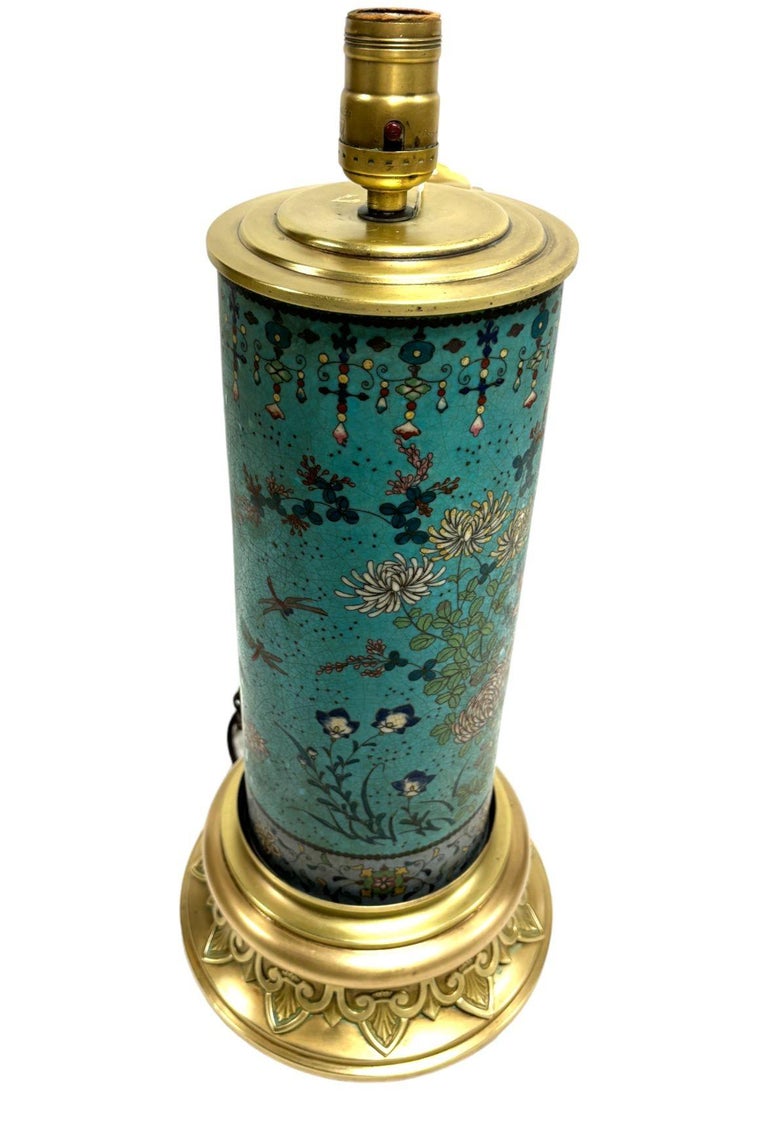 Vintage Cloisonne Inlaid Floral Turquoise Table Lamp