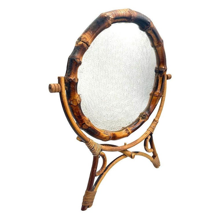 Aesthetic Movement English Round Tiger Bamboo Table Vanity Mirror