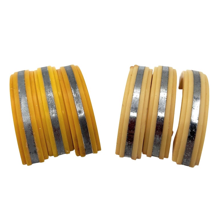 Art Deco Bright Yellow Bakelite Drawer Pulls w/ Chrome Strip, Set of 6