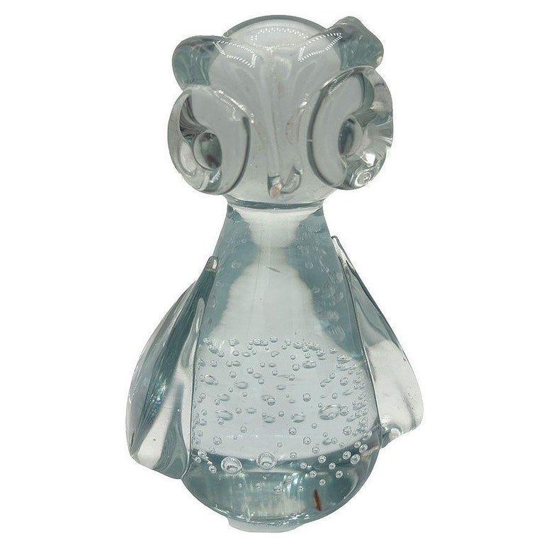 Mid-century Murano Bullicante Art Glass Owl Sculpture Paper Weight