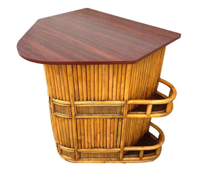 Restored Mid-century Sailboat Ships Bow Shaped Stacked Rattan Dry Bar