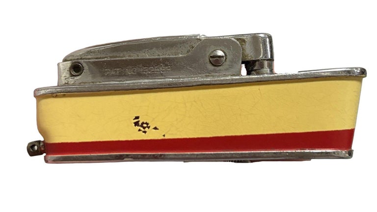 Mid-Century Novelty Sarome Japan Cruise Ship Enameled Lighter, Yellow & Red