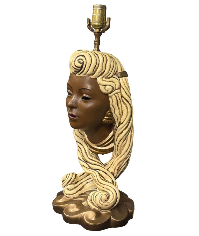 Mid-Century Female Bust Chalkware Lamp