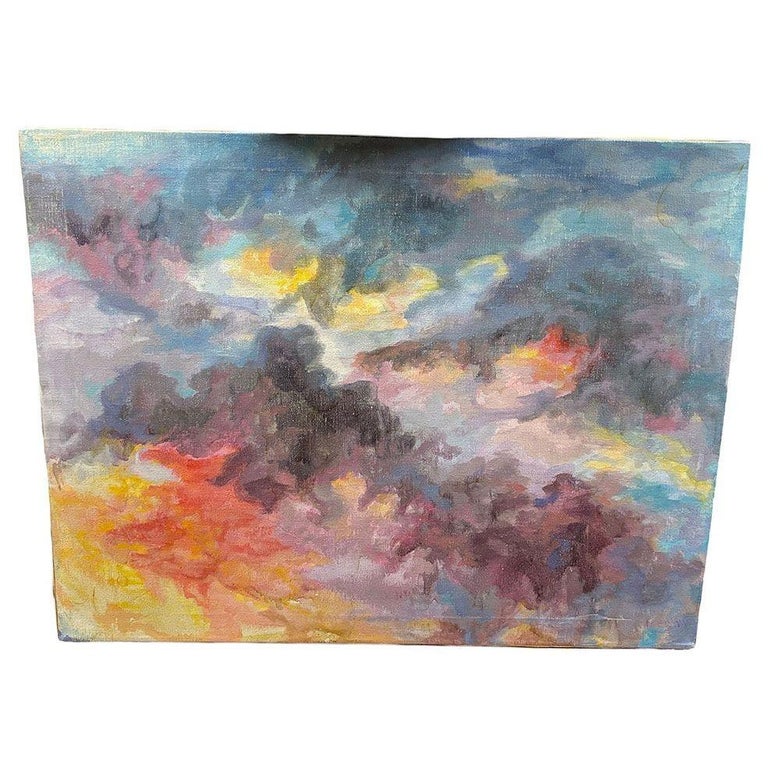 Impressionist Sunset in the Sky Oil on Canvas Cloudscape Painting