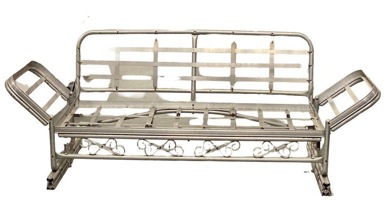 Mid-century Aluminum Patio/Outdoor Sofa Lounge/Daybed w/ Scrolling Base