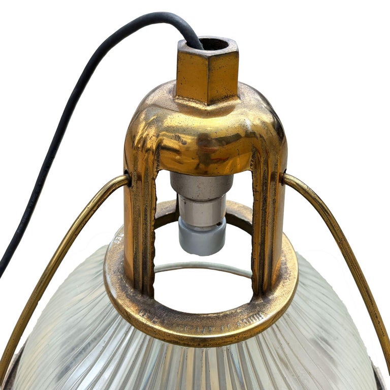 Rare Brass Plated Holophane Industrial Hanging Pendant Light