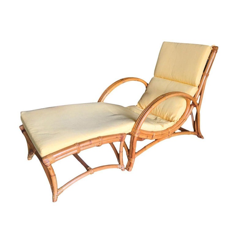 Restored Two-Strand Slope Seat Rattan Chaise Lounge With Ottoman