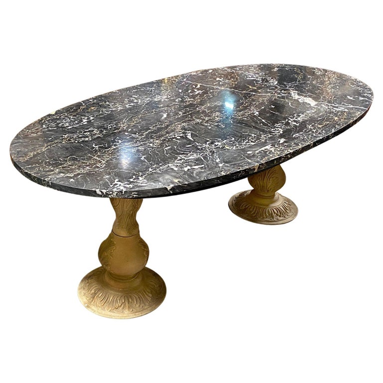 Portoro Nero Marble Dining Set with High Back Thomasville Chairs
