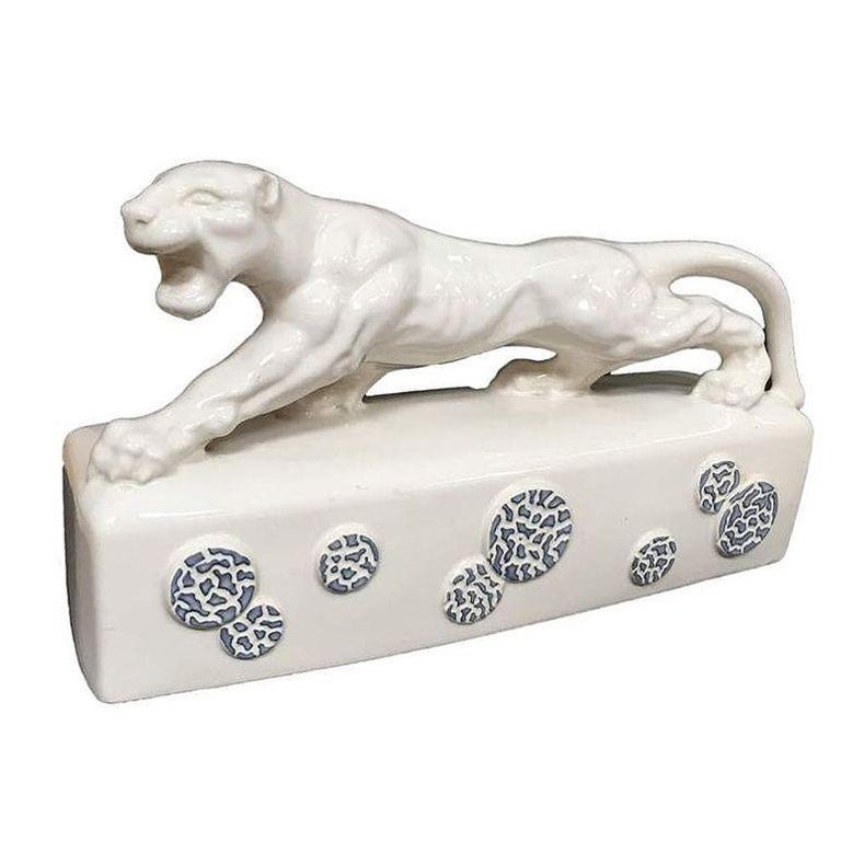 White Ceramic "Sportsman Panther" TV Lamp signed Kron, 1955