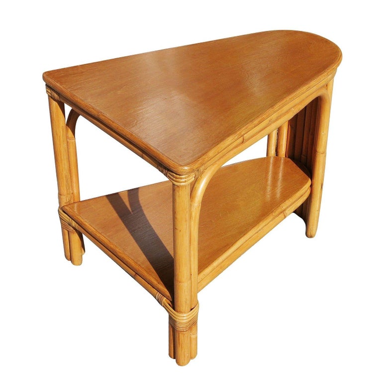 Restored Two-Tier Rattan Wedge Table w/ Mahogany Top