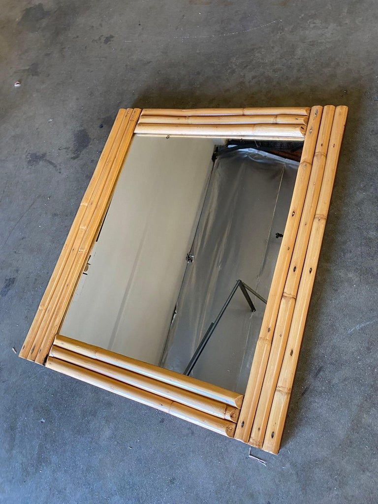 Midcentury Three-Strand Rectangle Rattan Mirror