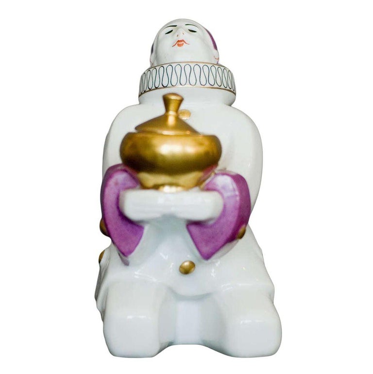 French Harlequin Ceramic Ink and Pen Stand by Aladin