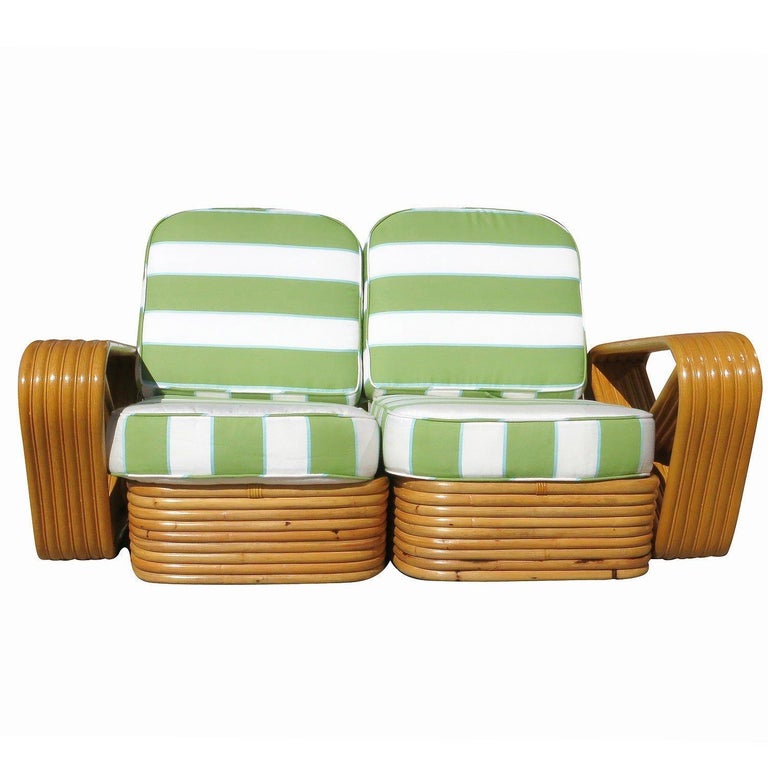 Restored Art Deco Square Pretzel Rattan Sectional Settee