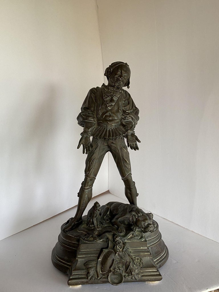 Victorian Bronze Jester Sculpture by After Alfred Barye, France 1860