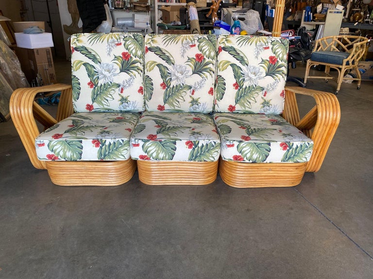Restored Mid Century Six-Strand Square Pretzel Three-Seat Sectional Sofa