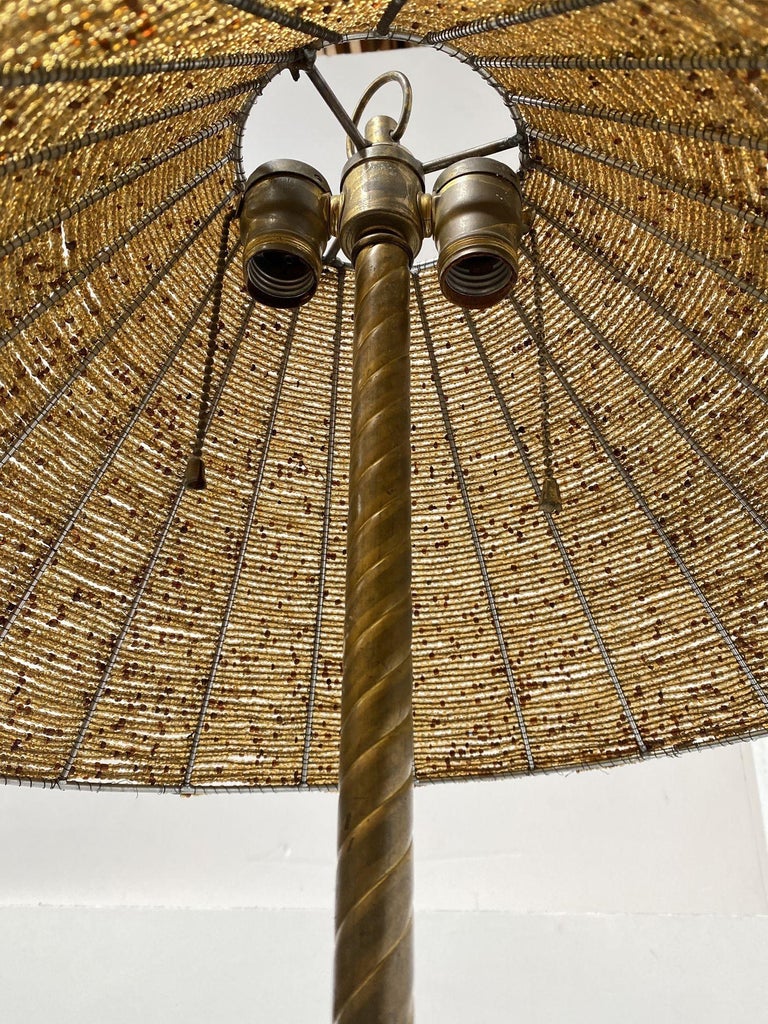 Brass & Marble Empire Iron Marble Floor Lamp w/ Beaded Shade