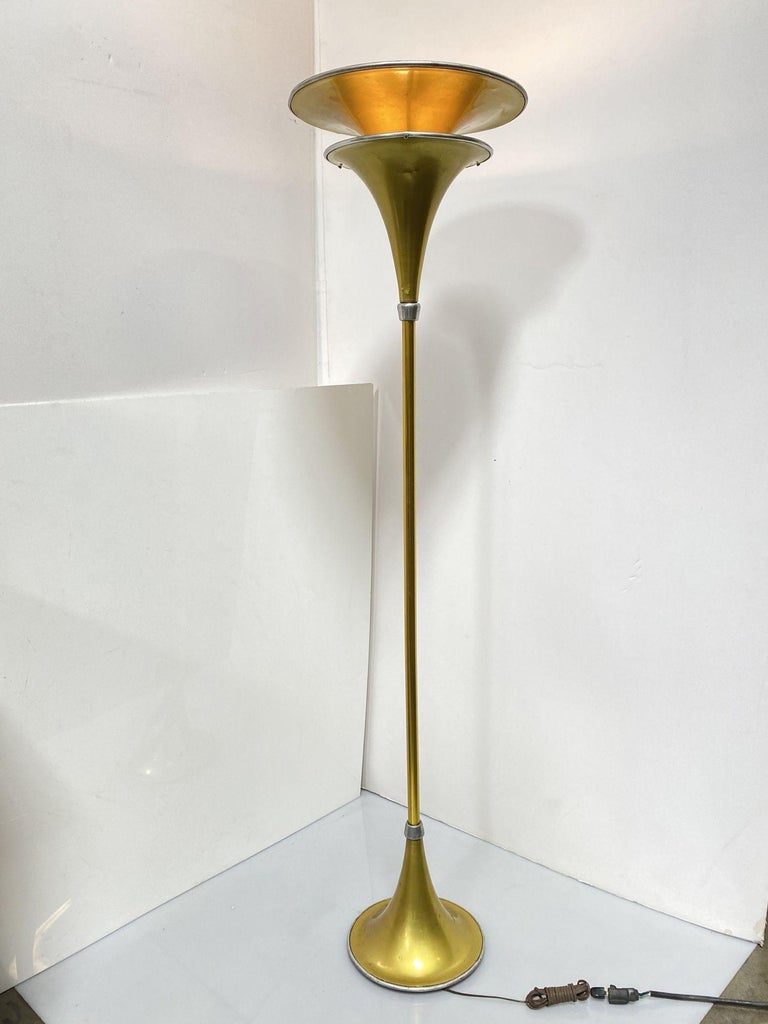 Art Deco Anodized Gold-Tone Spun Aluminum Torchiere Floor Lamp