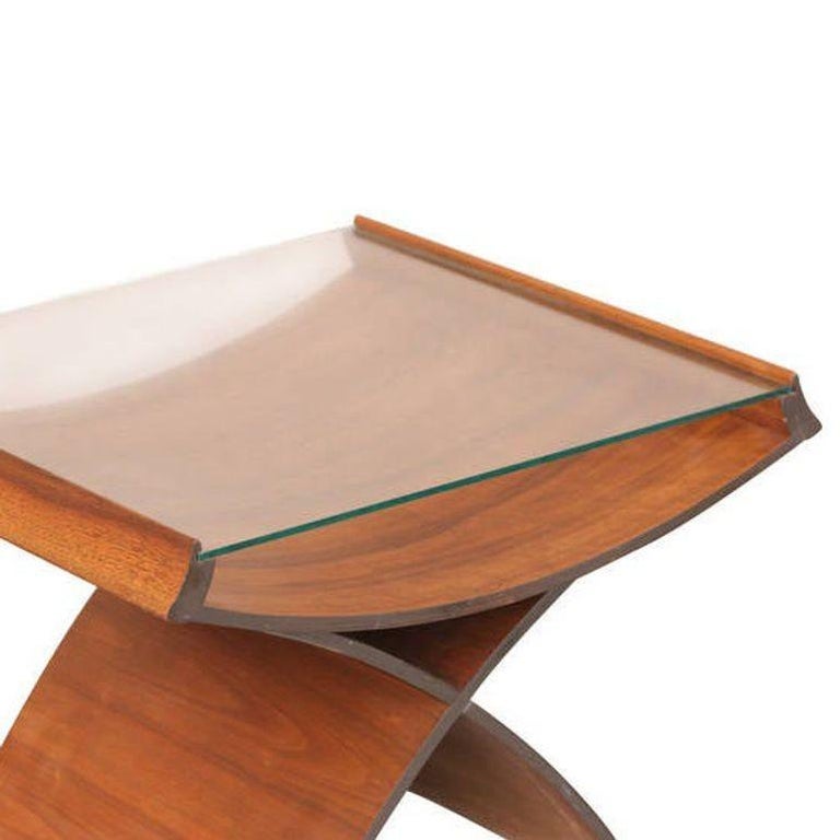 Mid-Century Molded Sculptural Bentwood Hourglass Side Drink Table w/ Glass Top
