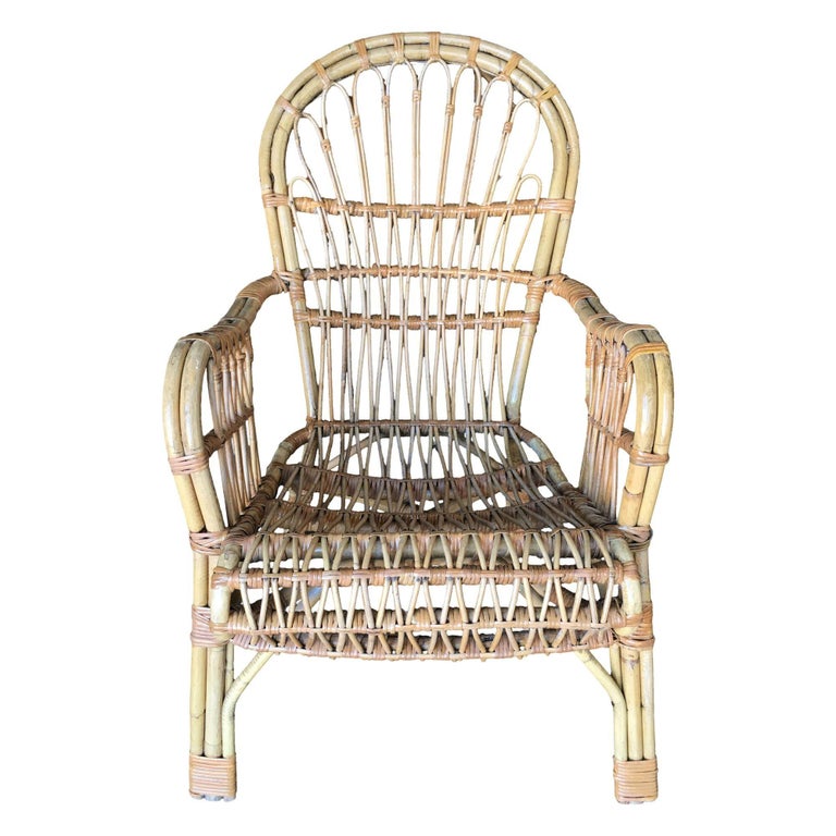 Restored Franco Albini Style Stick Reed Rattan Lounge Chair