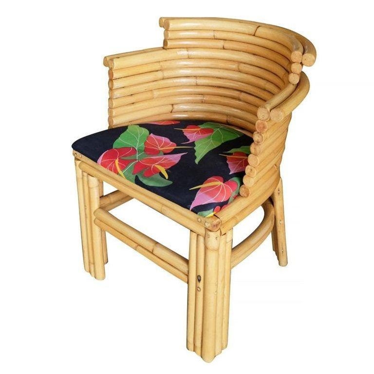 Restored Streamlined Art Deco Stacked Rattan Dining Side Chair, Set of Four