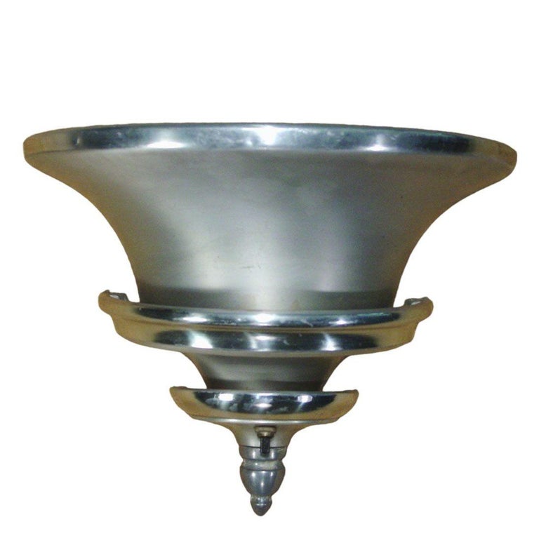 Brushed Aluminum Art Deco Demilune Wall Sconces by Walter Von Nessen, Pair