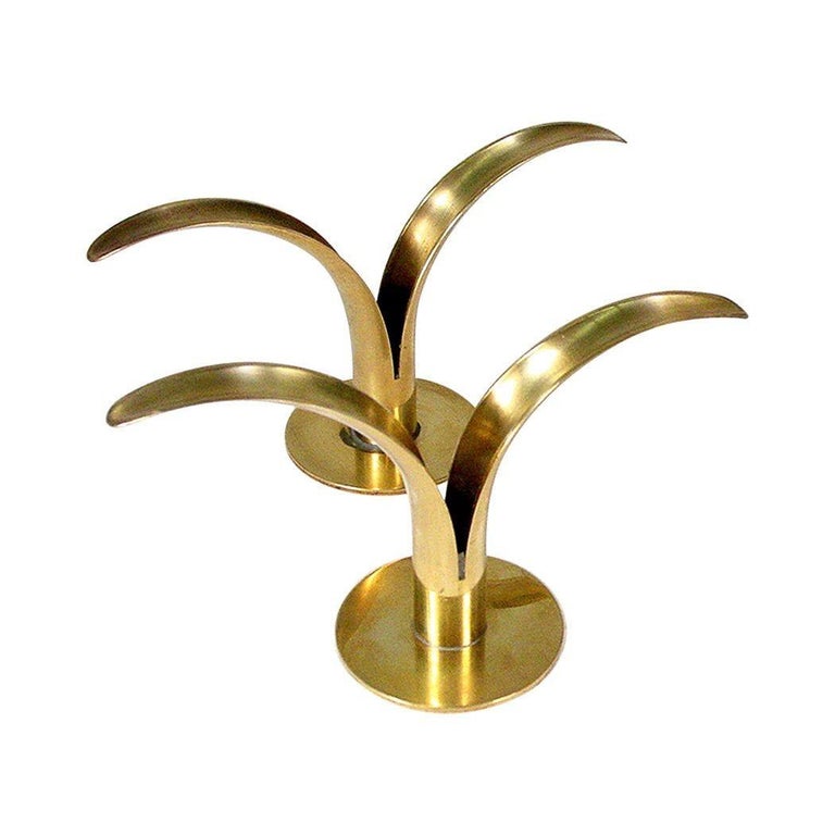 MCM "Lily" Brass Candlestick Holders By Ivar Ålenius Björk for Ystad-Metall
