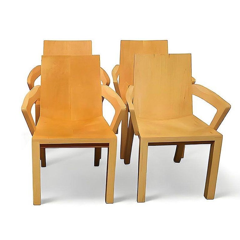 Dakota Jackson Maple Wood "Library" armchairs, Set of Four