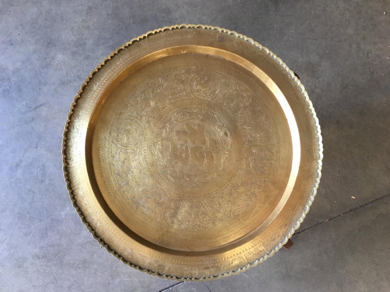 Folding Coffee Table with Brass Charger Tray