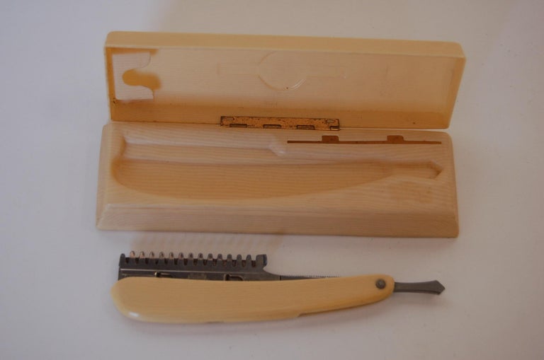 Antique 1920s Durham Duplex Straight Razor French Ivory Celluloid