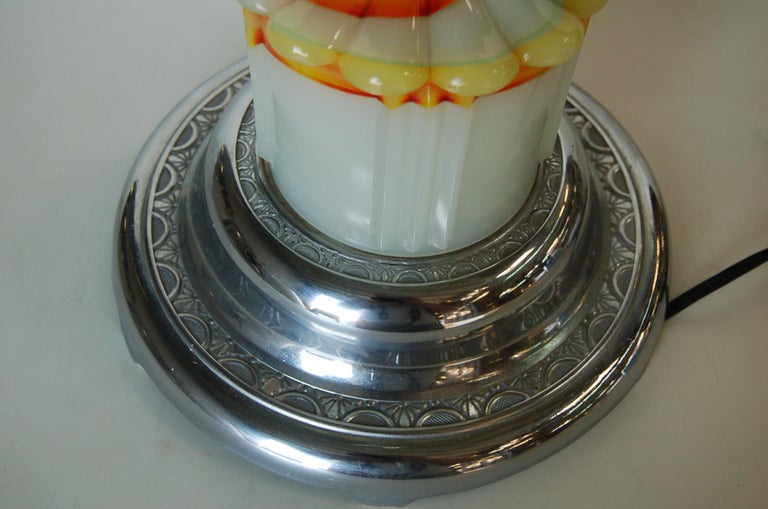 Art Deco Agate Glass and Chrome Lightup Illuminating Side Table