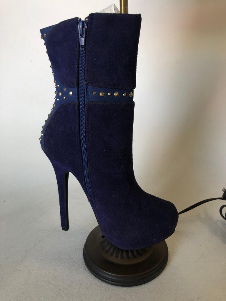 Purple Stiletto High Heel Boot Table Lamp with Floral Lamp Shade