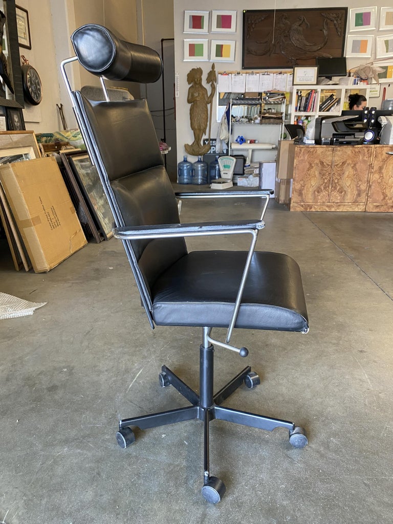 1980's Danish Modern Black and Chrome Executive Desk Chair by Kevi