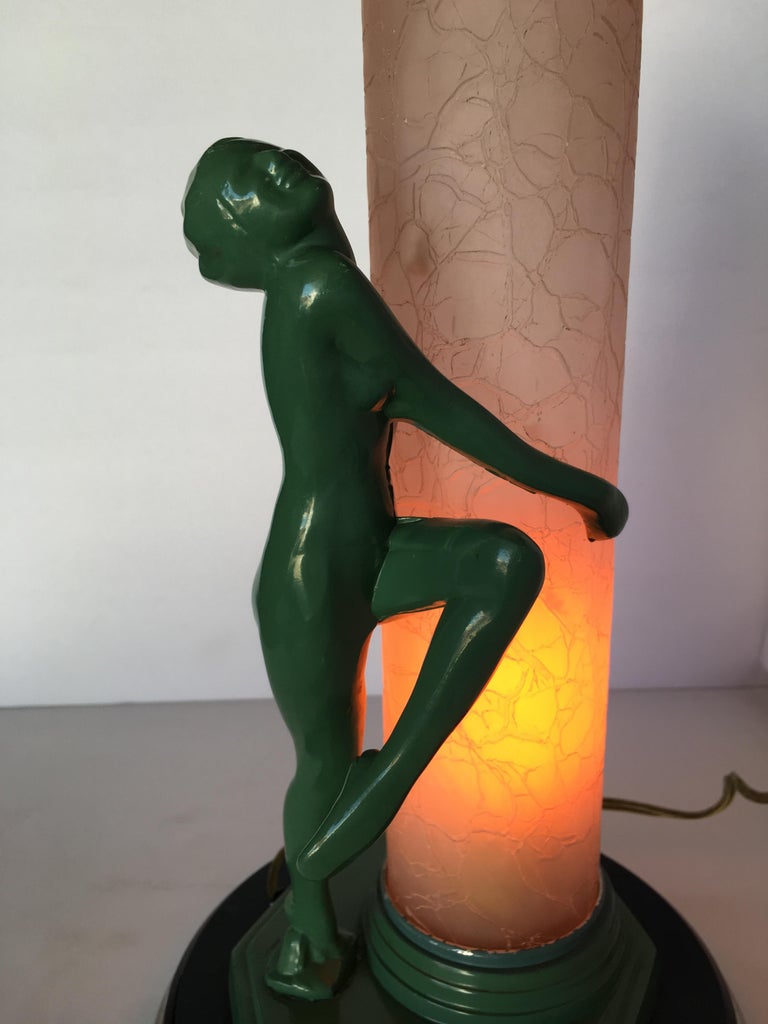 Re-Edition Nude Frankart F612 Lamp with Crackle Glass Shade