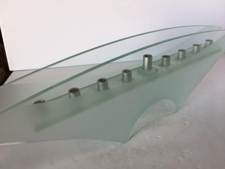 Frosted Art Glass Mantelpiece Candelabra