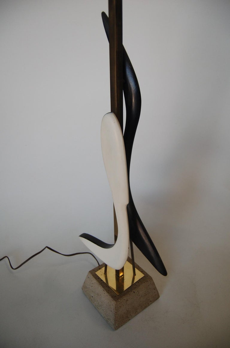 Modernist Mix-Media Brass Abstract Sculptural Table Lamp on Concrete Base